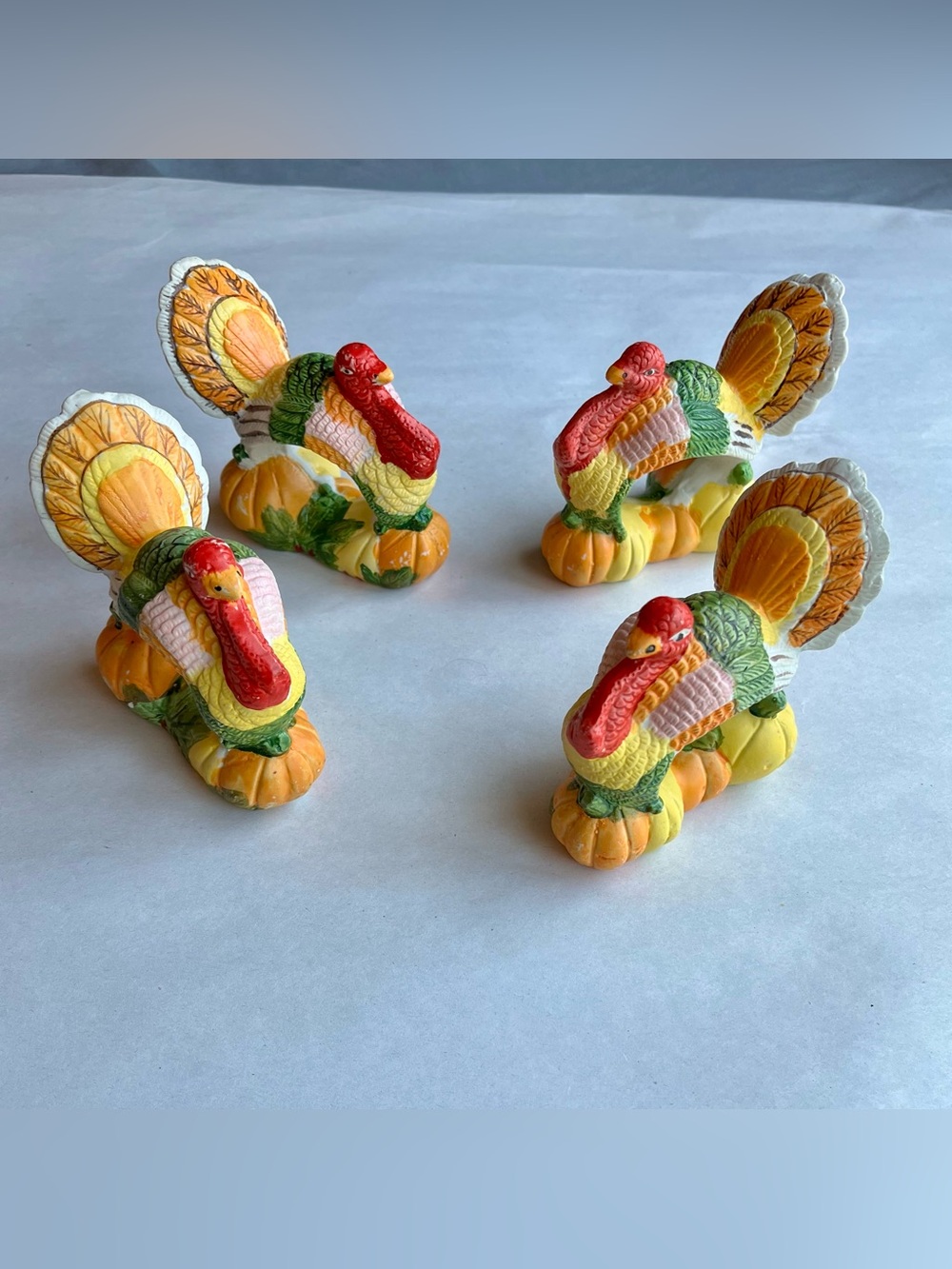 Vintage Ceramic Hand Painted Turkey Napkin Rings - Set of 4